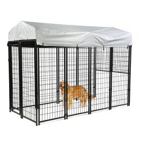 6.9 x 3.3 x 5.6 ft Dog Kennel with Waterproof Cover, Welded Wire Outdoor Dog Playpen, Black