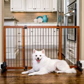 Freestanding Dog Gate, Brown, Large, 70"L x 2"W x 28"H