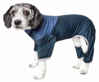 Pet Life Active 'Embarker' Heathered Performance 4-Way Stretch Two-Toned Full Body Warm Up (Color: Teal, size: large)